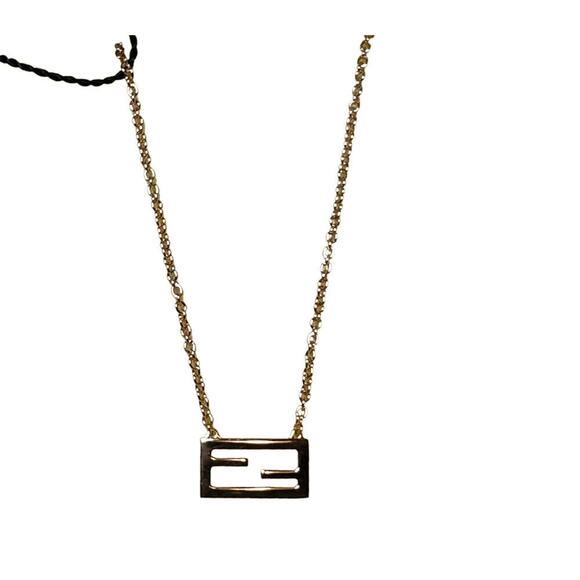 Fendi NIB Baguette FF Logo Gold Tone Pendant Necklace New In Box - Picture 1 of 5